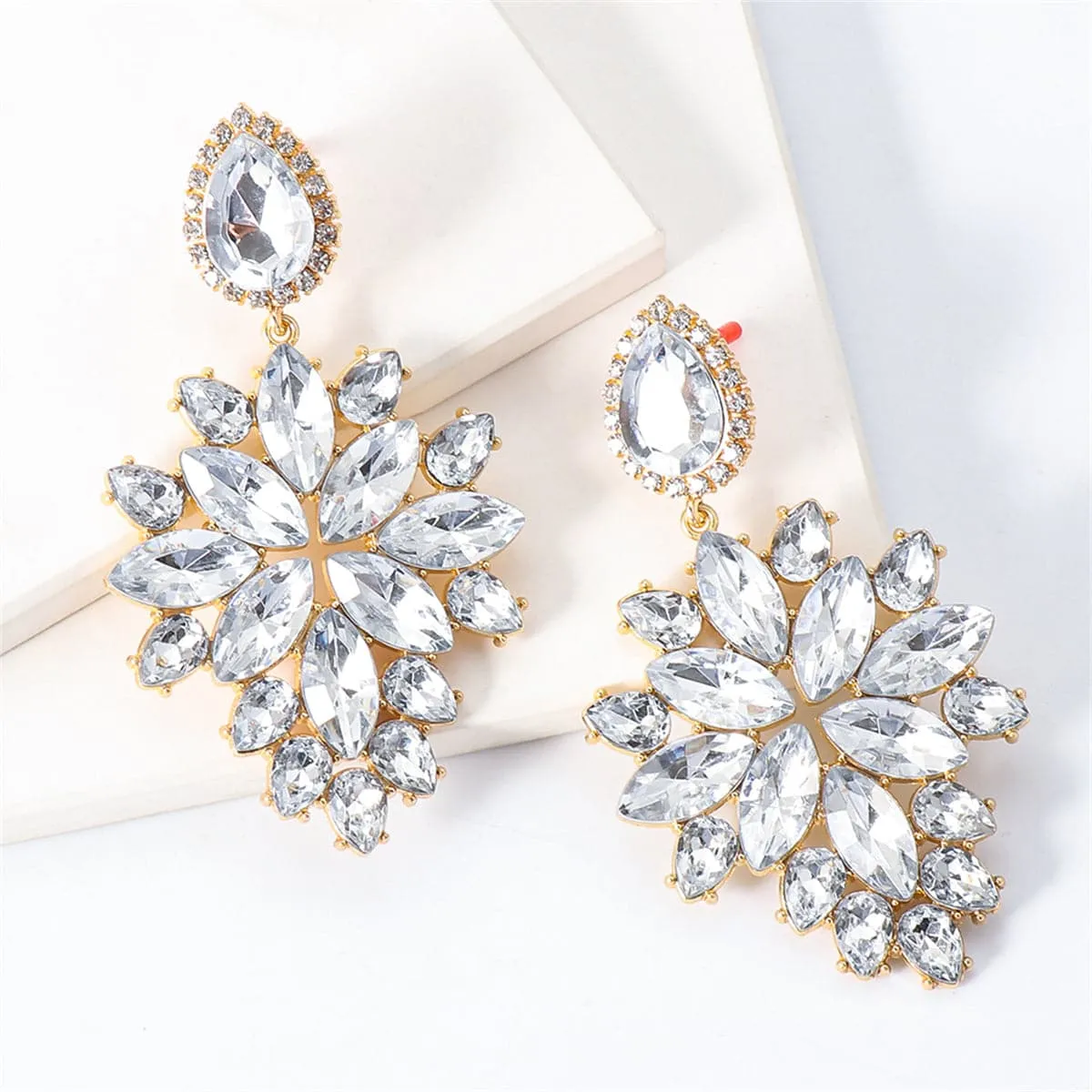 Cubic Zirconia & Crystal 18K Gold-Plated Marquise Chandelier Drop Earrings