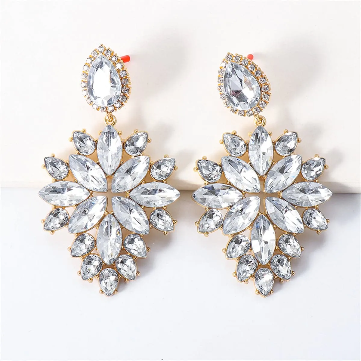 Cubic Zirconia & Crystal 18K Gold-Plated Marquise Chandelier Drop Earrings