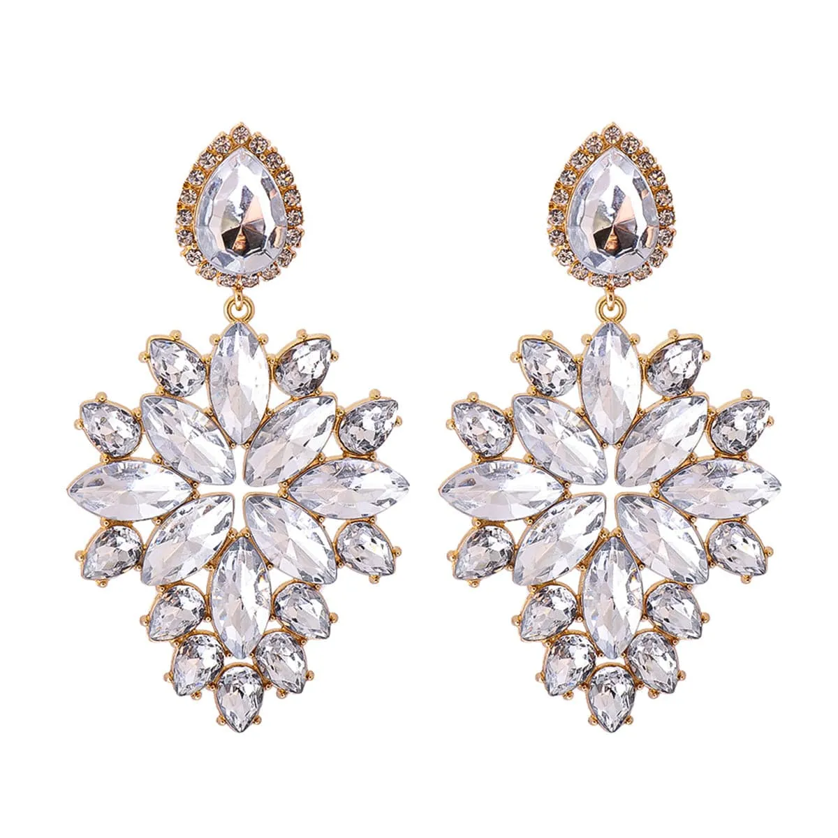 Cubic Zirconia & Crystal 18K Gold-Plated Marquise Chandelier Drop Earrings