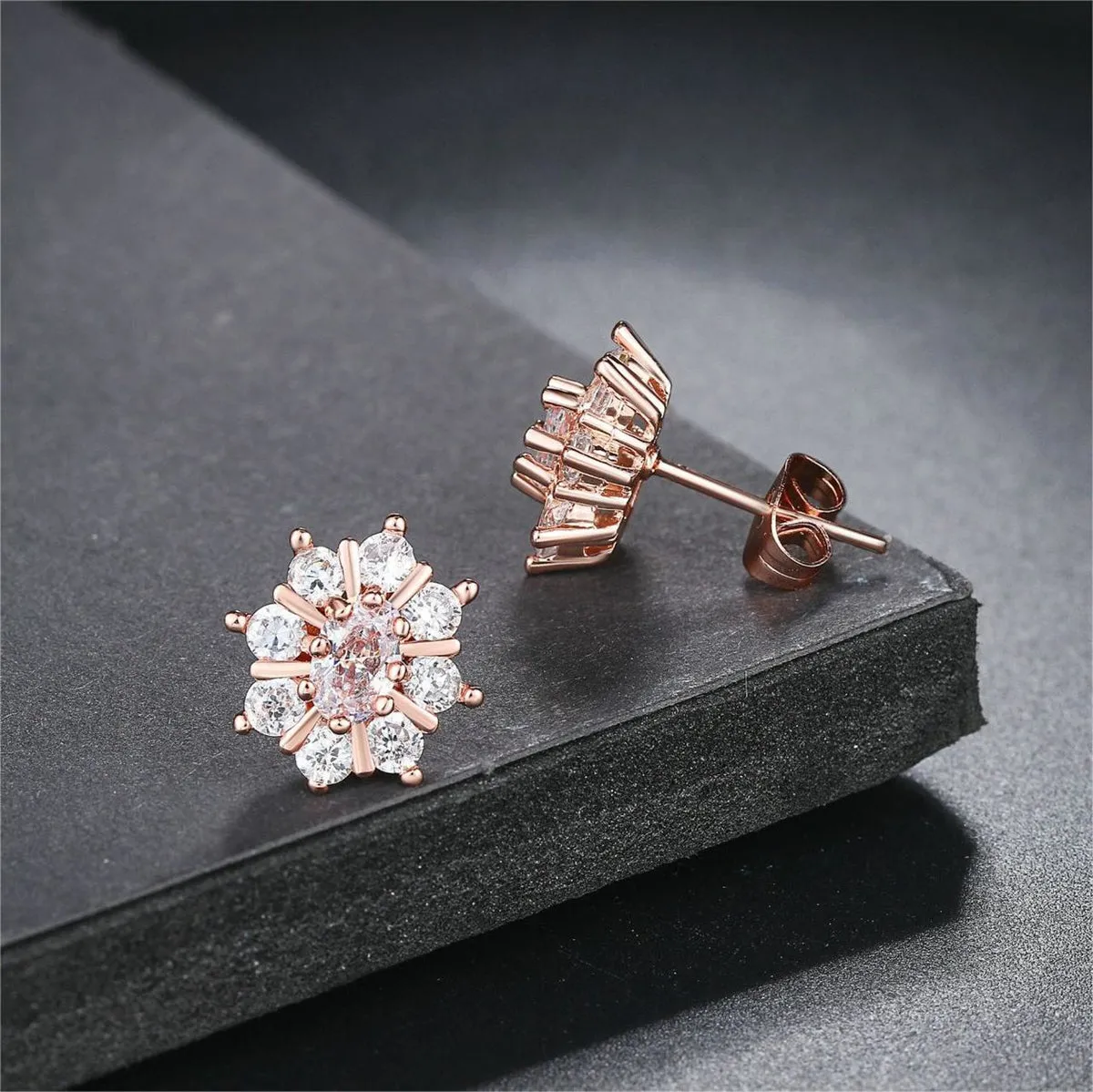 Cubic Zirconia & Crystal Flower Stud Earrings