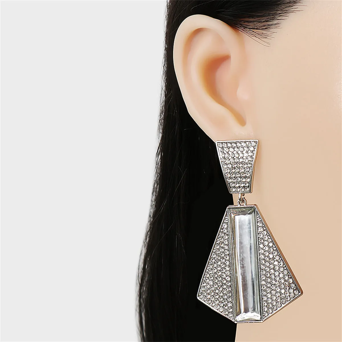Cubic Zirconia & Crystal Silver-Plated Abstract Drop Earrings