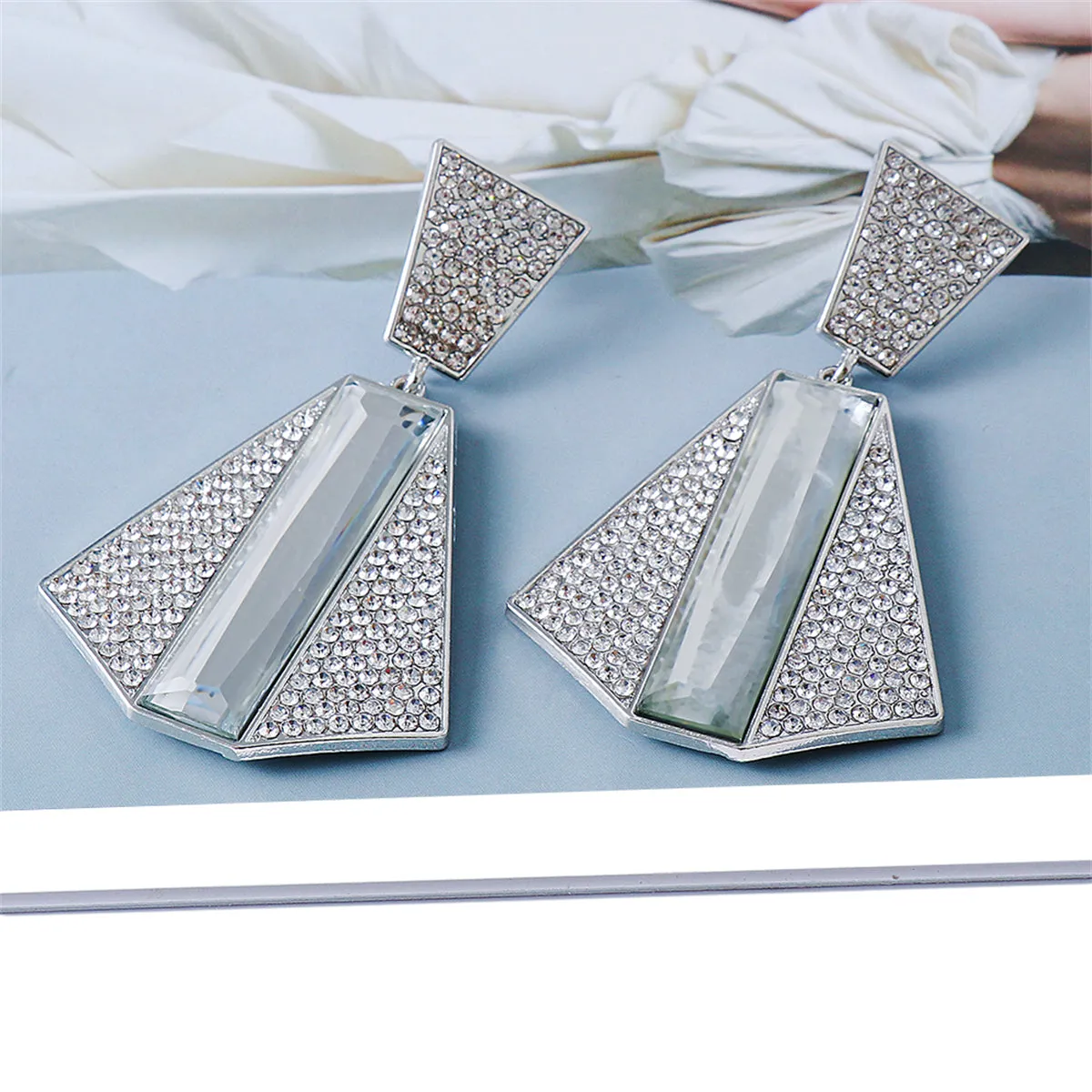 Cubic Zirconia & Crystal Silver-Plated Abstract Drop Earrings