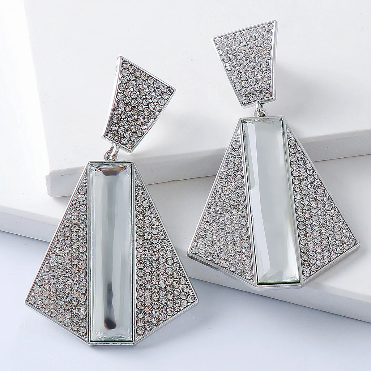 Cubic Zirconia & Crystal Silver-Plated Abstract Drop Earrings
