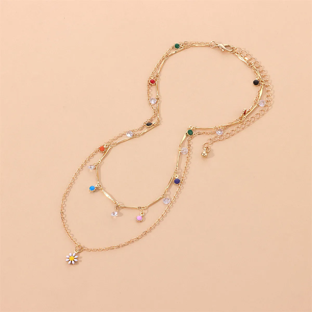 Cubic Zirconia & Enamel 18K Gold-Plated Mum Layered Pendant Necklace