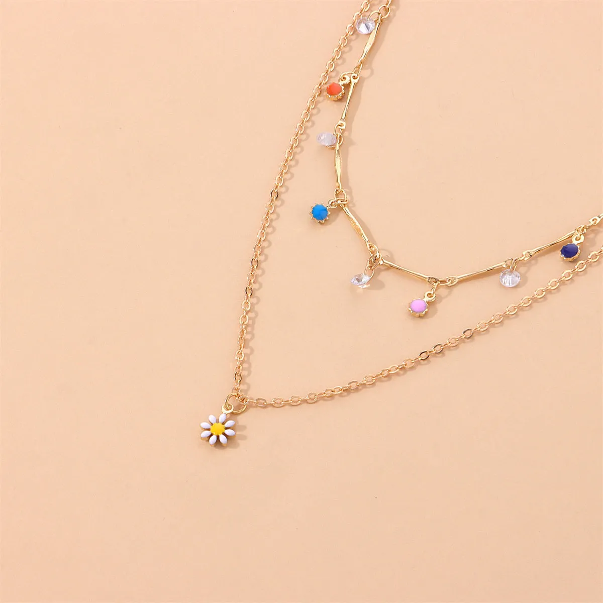 Cubic Zirconia & Enamel 18K Gold-Plated Mum Layered Pendant Necklace