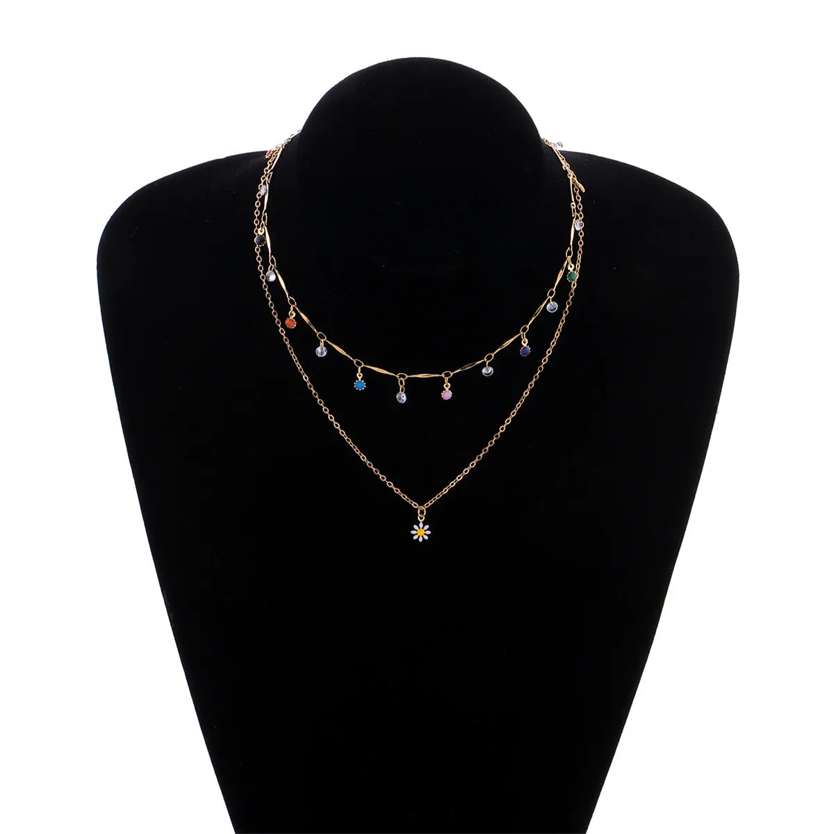 Cubic Zirconia & Enamel 18K Gold-Plated Mum Layered Pendant Necklace