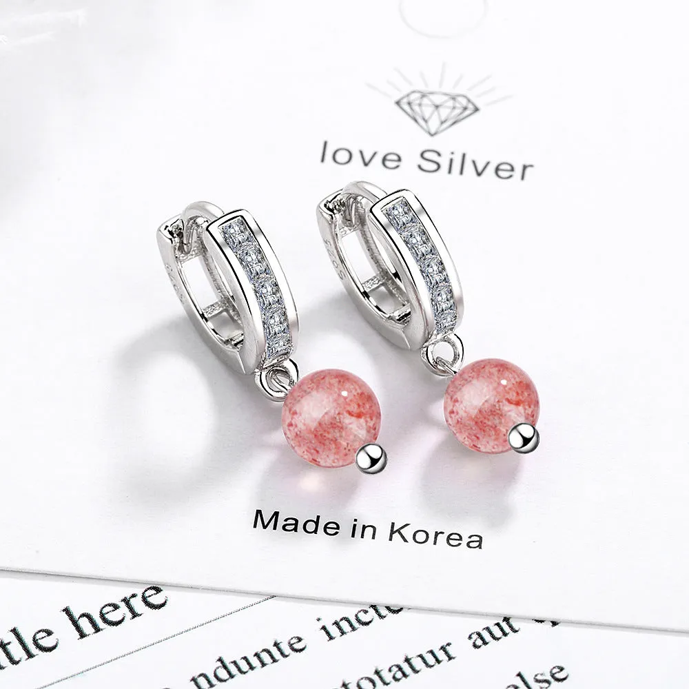 Cubic Zirconia & Pink Crystal Silver-Plated Huggie Drop Earrings