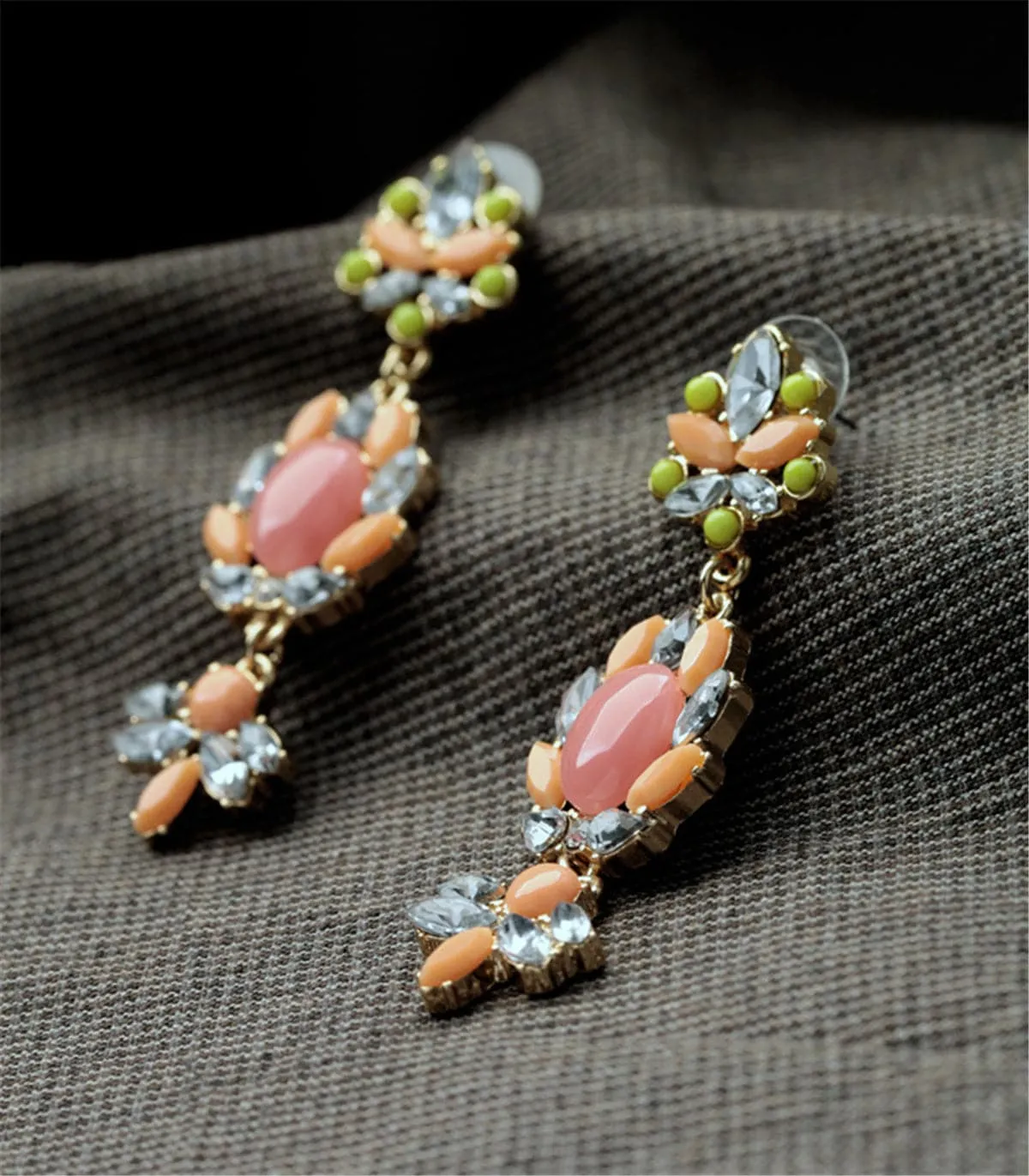 Cubic Zirconia & Resin 18K Gold-Plated Marquise Cluster Drop Earrings