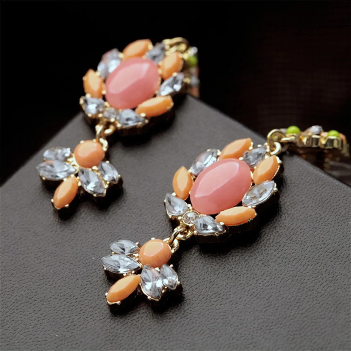 Cubic Zirconia & Resin 18K Gold-Plated Marquise Cluster Drop Earrings