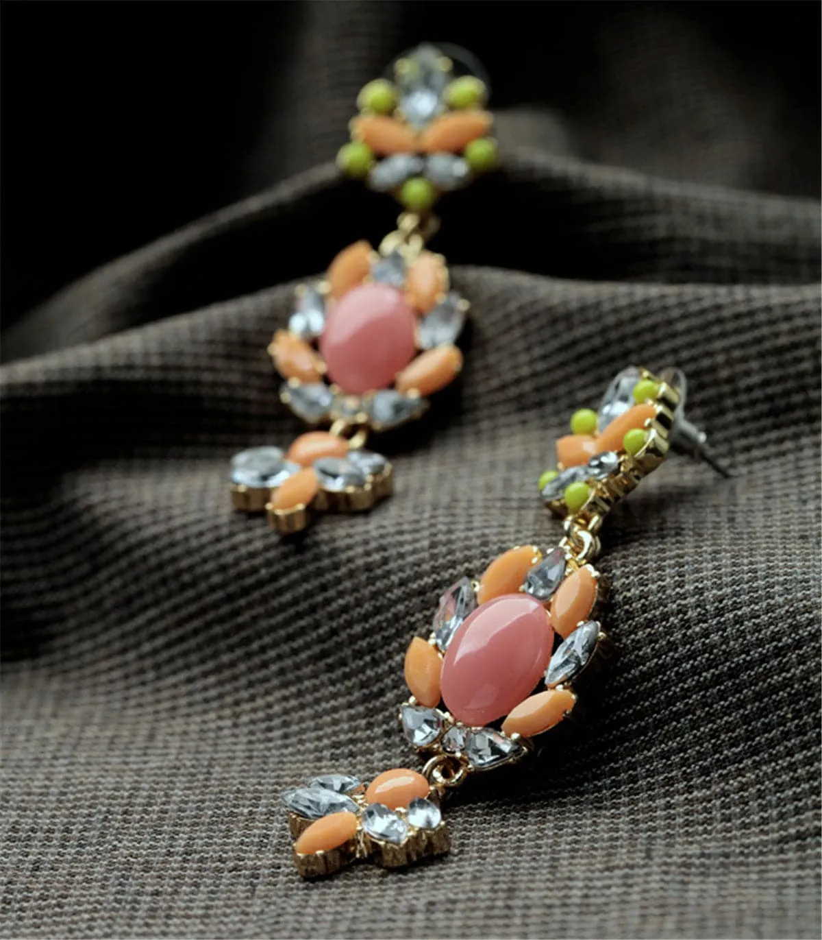 Cubic Zirconia & Resin 18K Gold-Plated Marquise Cluster Drop Earrings