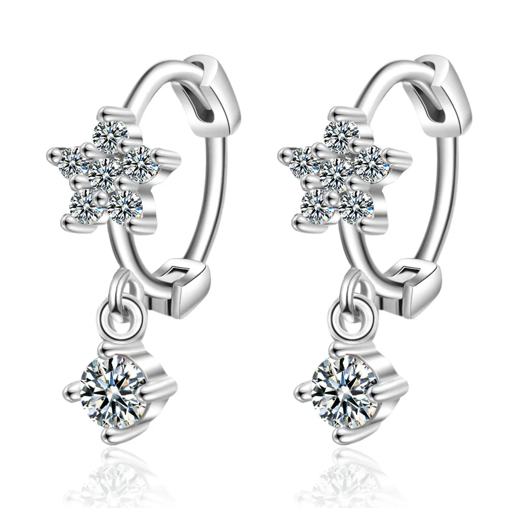 Cubic Zirconia & Silver-Plated Flower Drop Earrings