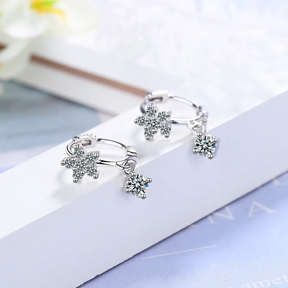 Cubic Zirconia & Silver-Plated Flower Drop Earrings
