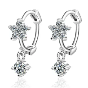 Cubic Zirconia & Silver-Plated Flower Drop Earrings