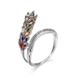 Cubic Zirconia & Silver-Plated Marquise-Cut Bypass Ring