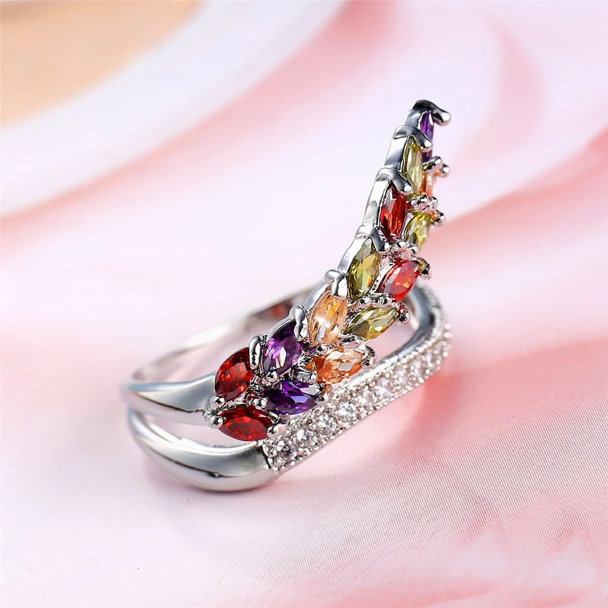 Cubic Zirconia & Silver-Plated Marquise-Cut Bypass Ring