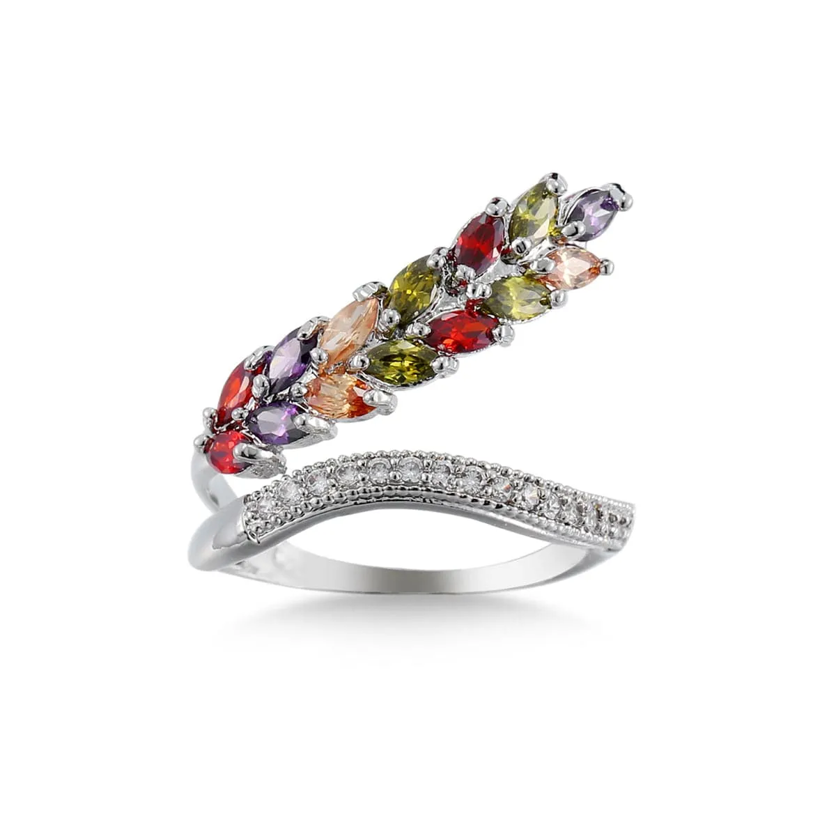 Cubic Zirconia & Silver-Plated Marquise-Cut Bypass Ring