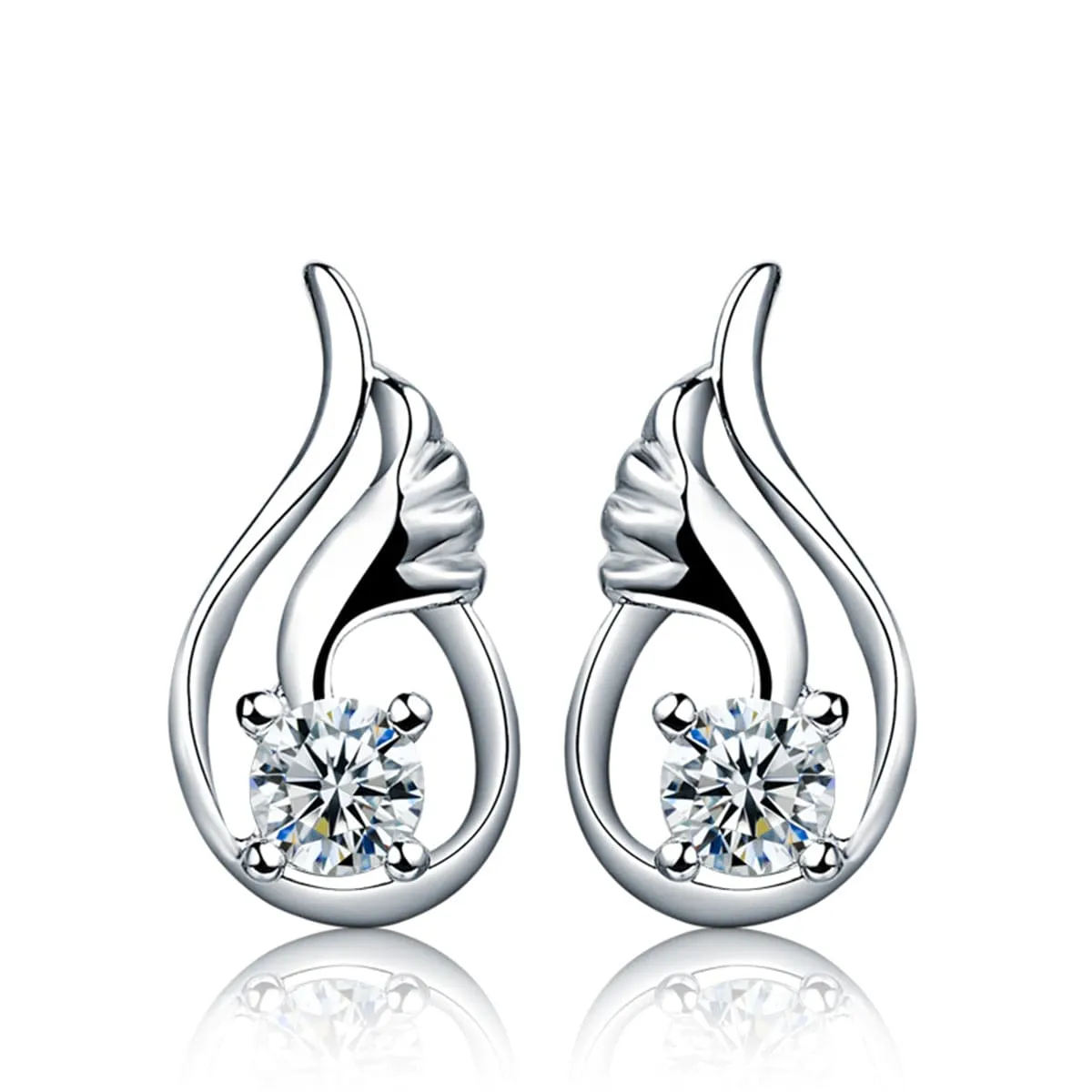 Cubic Zirconia & Sterling Silver Flower Drop Stud Earrings