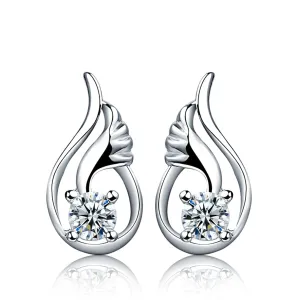 Cubic Zirconia & Sterling Silver Flower Drop Stud Earrings