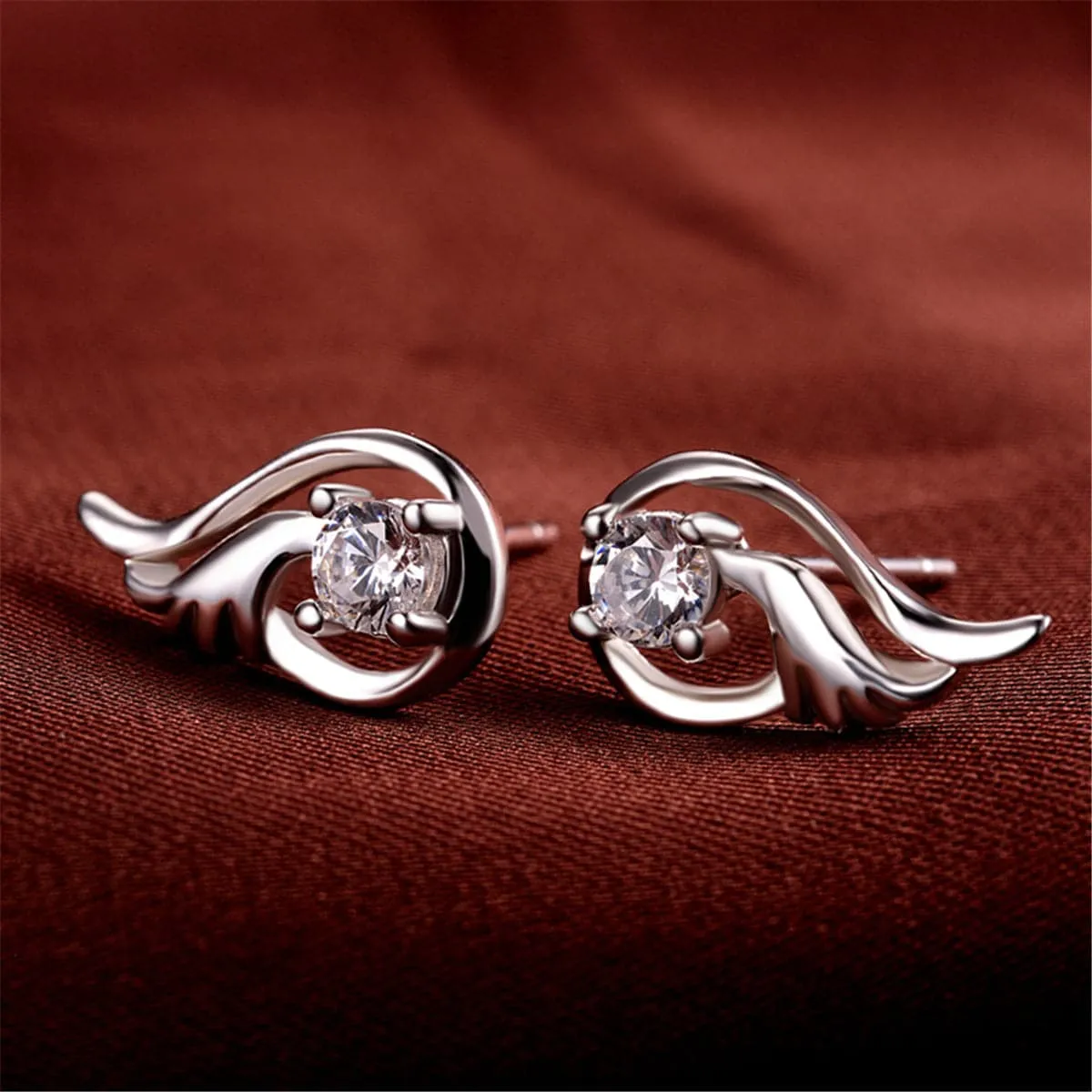Cubic Zirconia & Sterling Silver Flower Drop Stud Earrings
