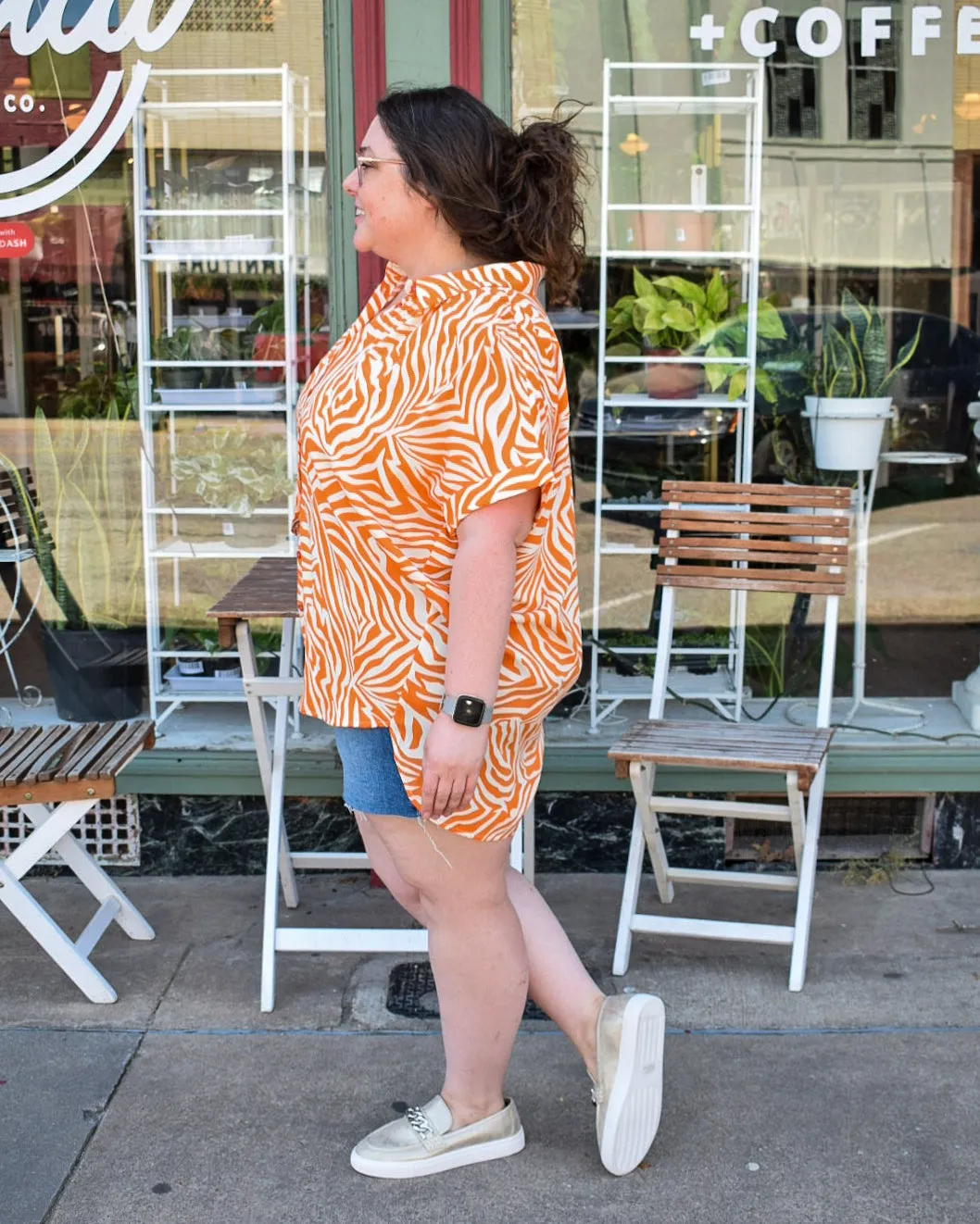 CURVY - WILD THING ZEBRA PRINT TOP - ORANGE