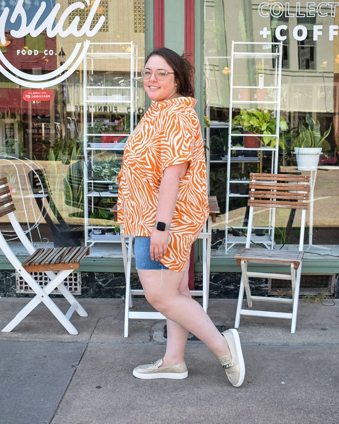 CURVY - WILD THING ZEBRA PRINT TOP - ORANGE