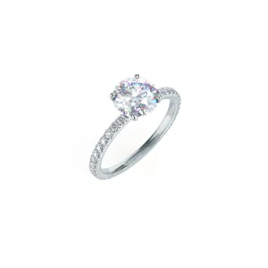 Custom Round Brilliant 4-Prong Simple Solitaire & Pavé Diamond Ring