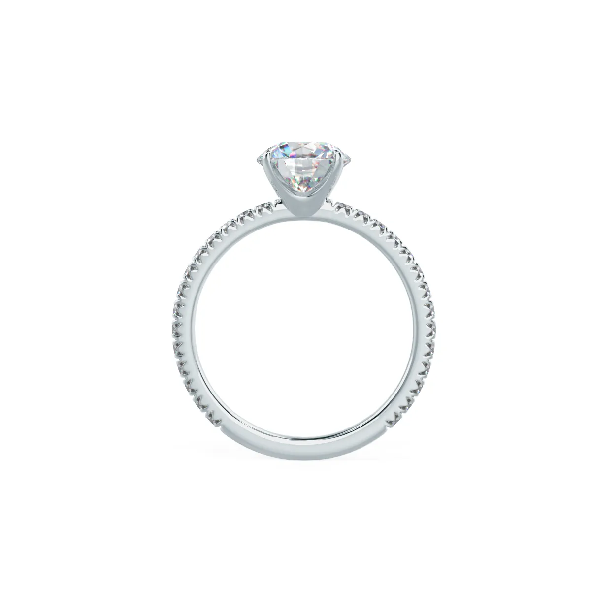 Custom Round Brilliant 4-Prong Simple Solitaire & Pavé Diamond Ring
