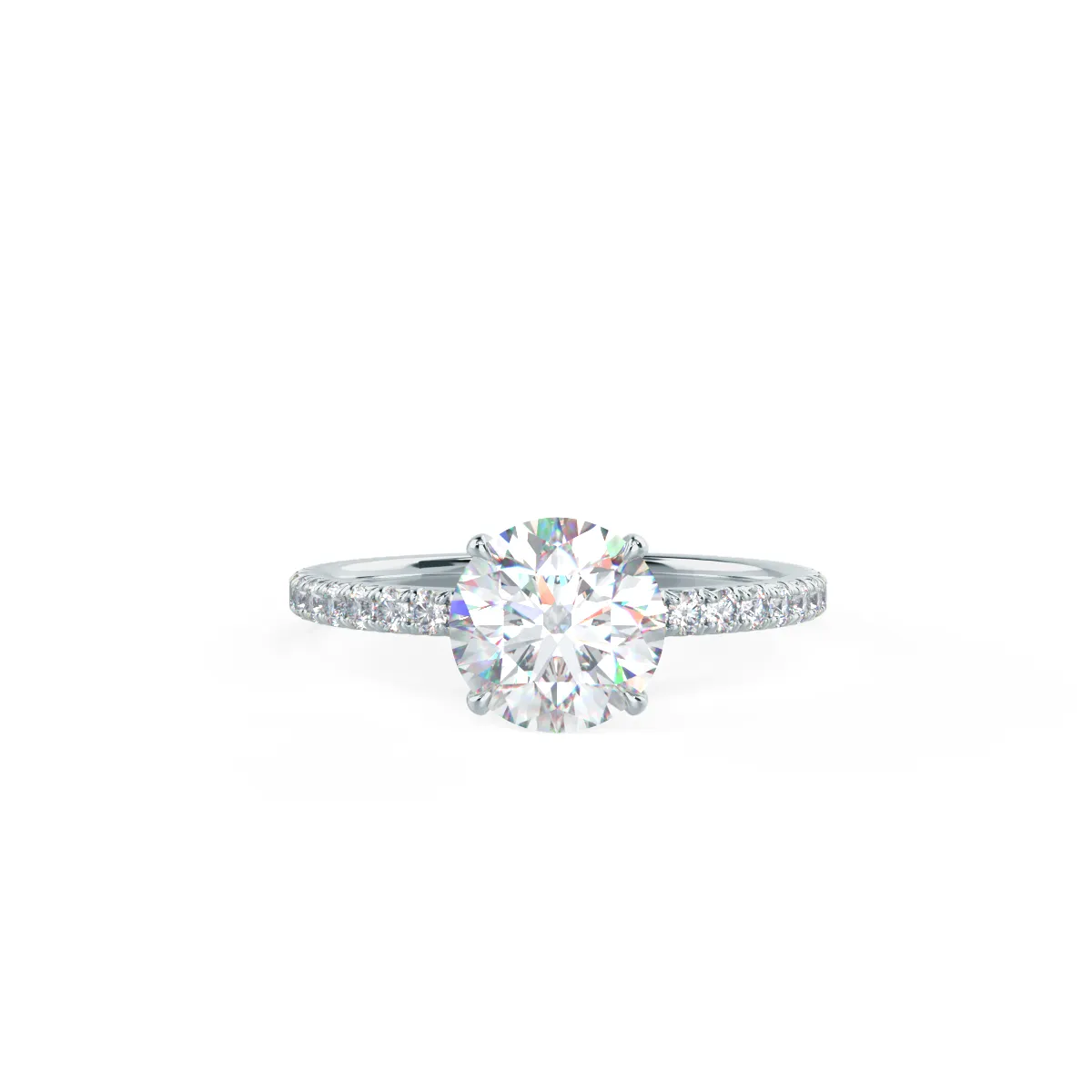 Custom Round Brilliant 4-Prong Simple Solitaire & Pavé Diamond Ring