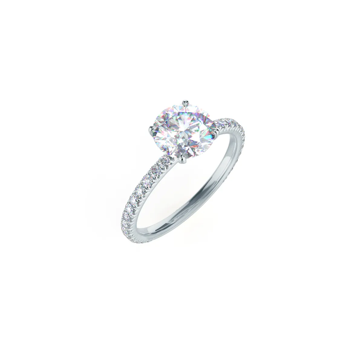 Custom Round Brilliant 4-Prong Simple Solitaire & Pavé Diamond Ring