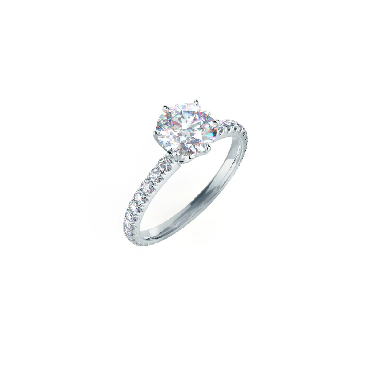 Custom Round Brilliant 6-Prong Simple Solitaire & Pavé Diamond Ring