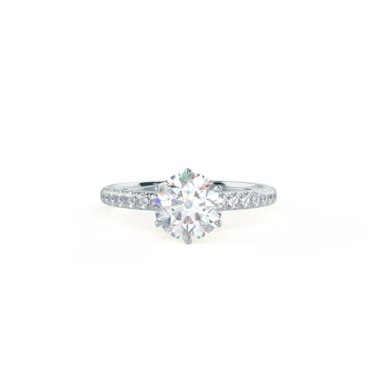 Custom Round Brilliant 6-Prong Simple Solitaire & Pavé Diamond Ring