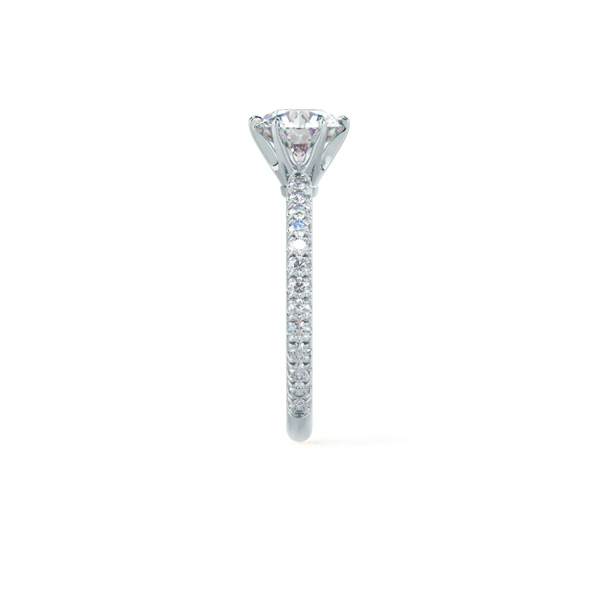 Custom Round Brilliant 6-Prong Simple Solitaire & Pavé Diamond Ring