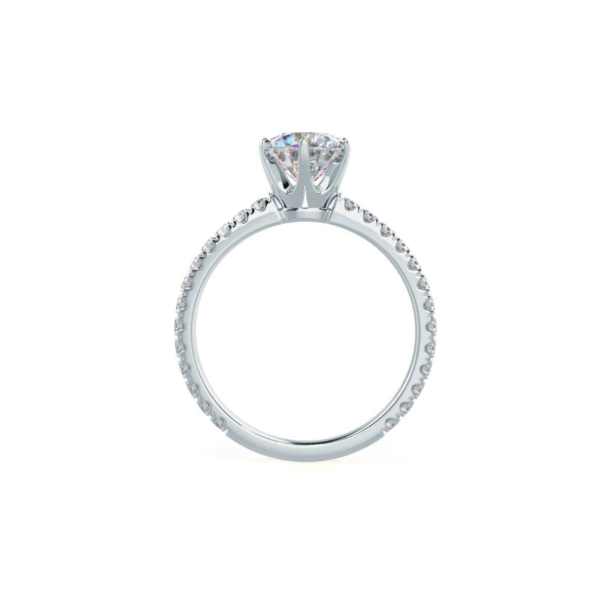 Custom Round Brilliant 6-Prong Simple Solitaire & Pavé Diamond Ring
