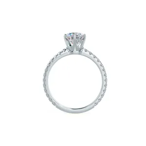 Custom Round Brilliant 6-Prong Simple Solitaire & Pavé Diamond Ring