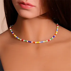 Dark Blue & Orange Howlite Rainbow Bead Necklace