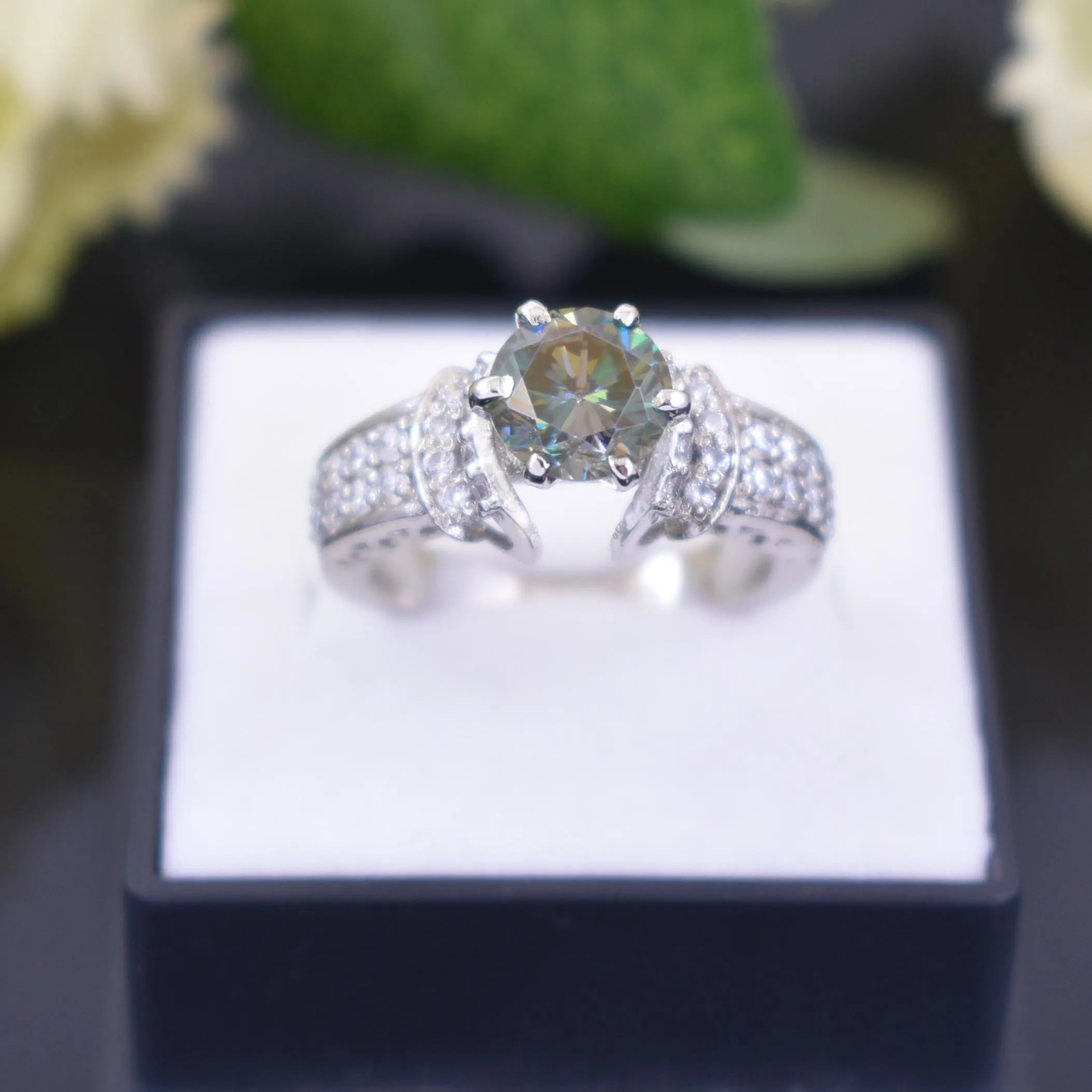 Designer Deep Blue Diamond Women's Ring with White Accents in 925 Silver! Beautiful Shine & Gorgeous Look! Ideal For Anniversary Gift, 1.40 Ct Certified Diamond!