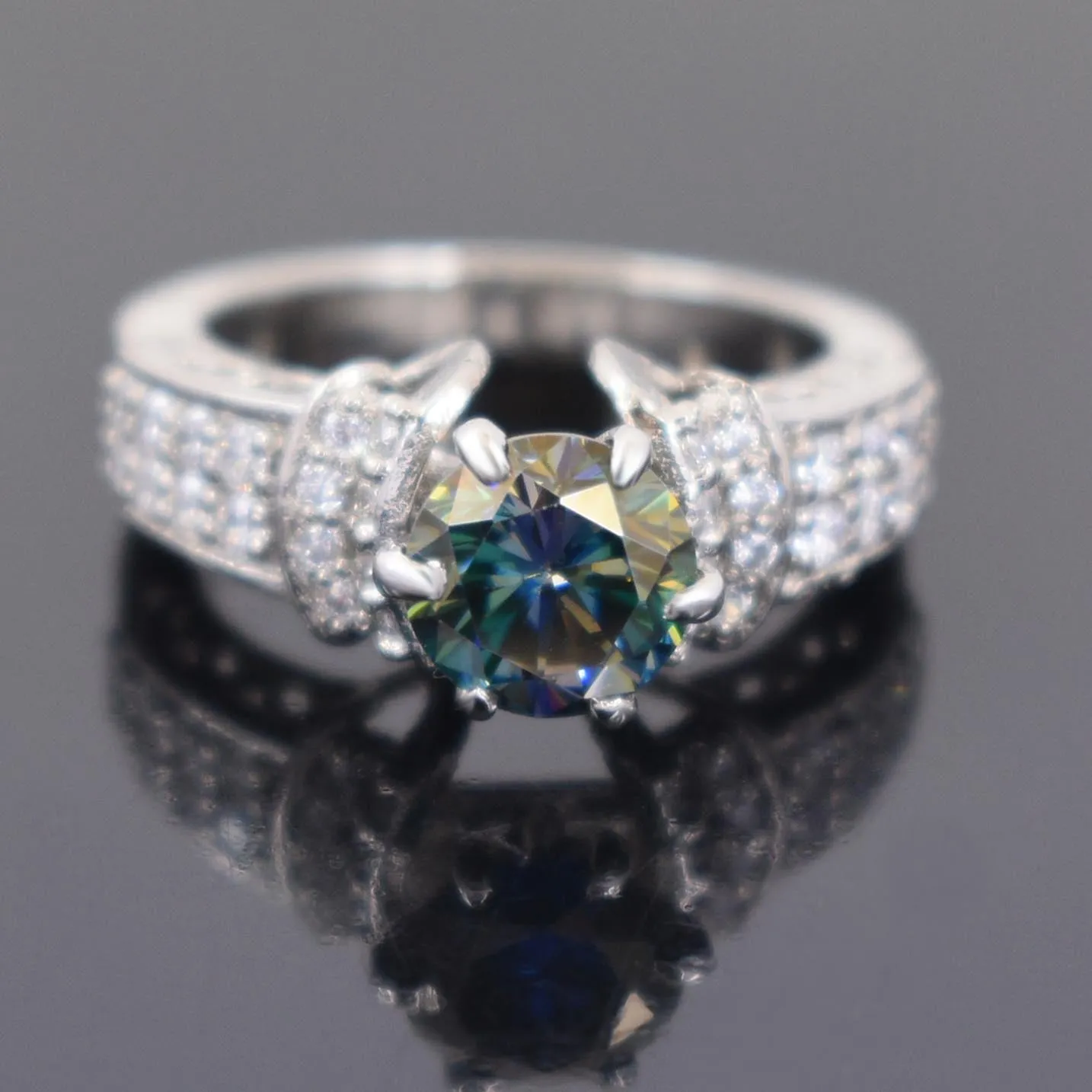 Designer Deep Blue Diamond Women's Ring with White Accents in 925 Silver! Beautiful Shine & Gorgeous Look! Ideal For Anniversary Gift, 1.40 Ct Certified Diamond!