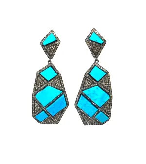 Diamond & Sleeping Beauty Turquoise Geometric Earrings