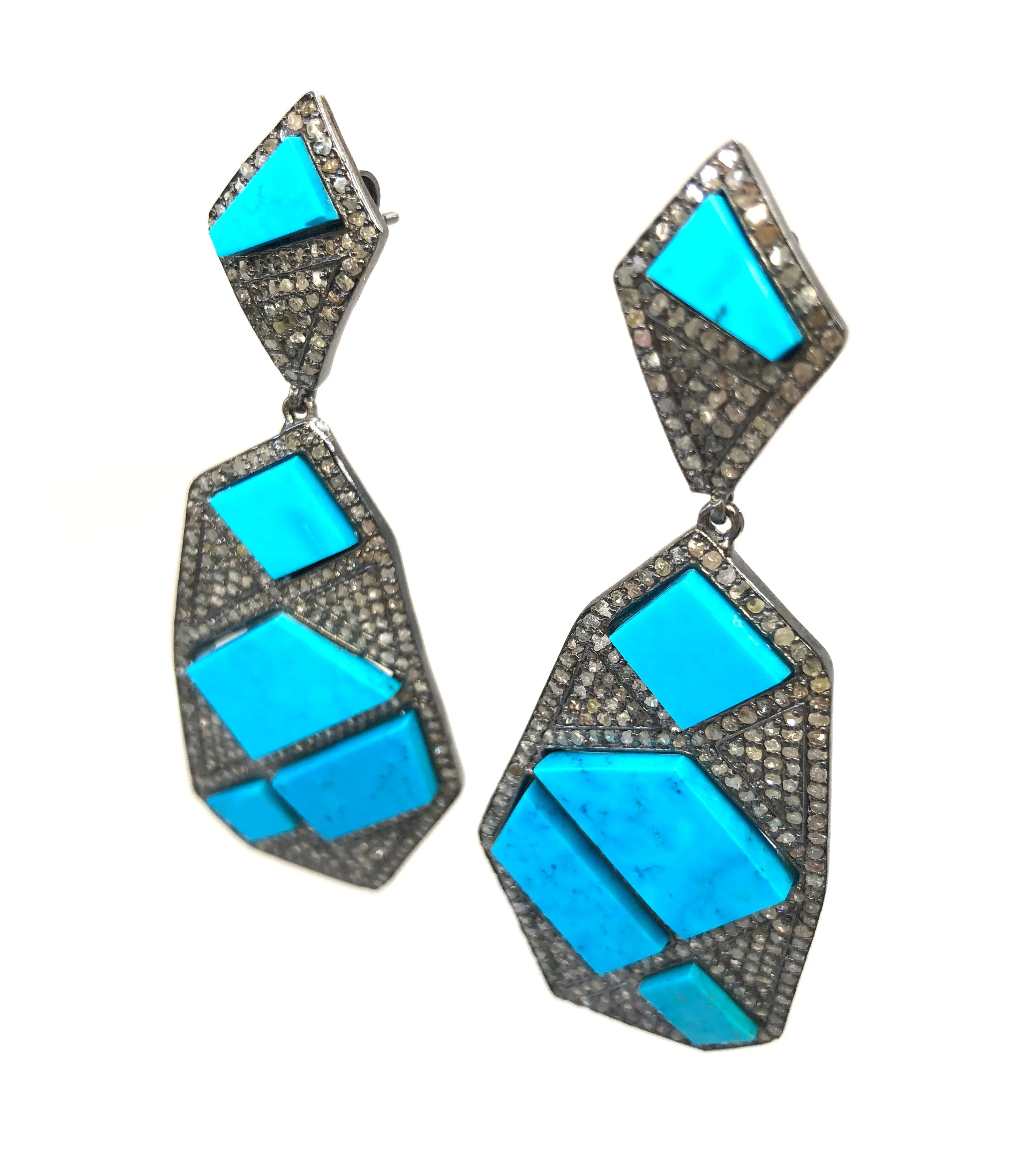 Diamond & Sleeping Beauty Turquoise Geometric Earrings