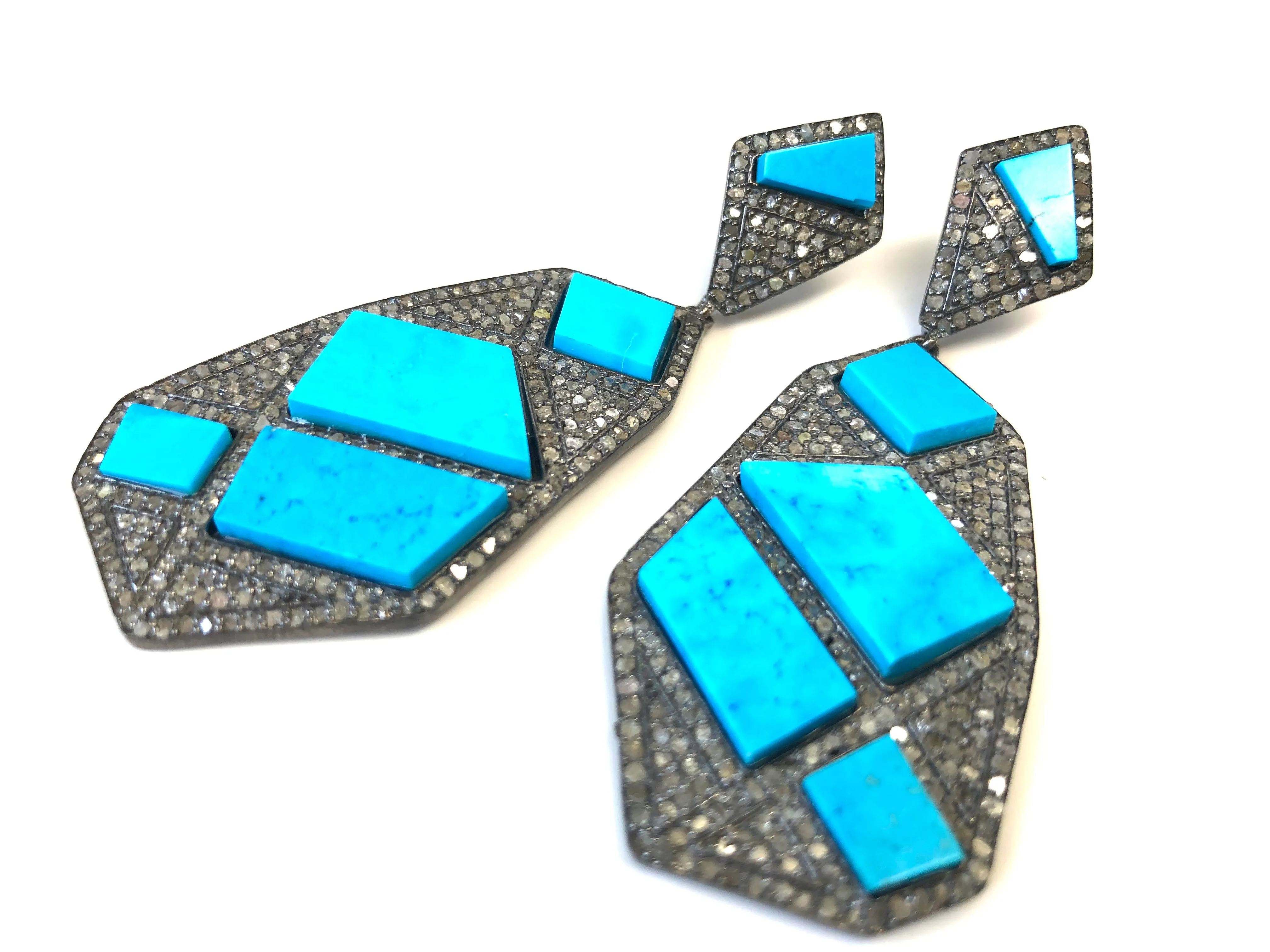 Diamond & Sleeping Beauty Turquoise Geometric Earrings