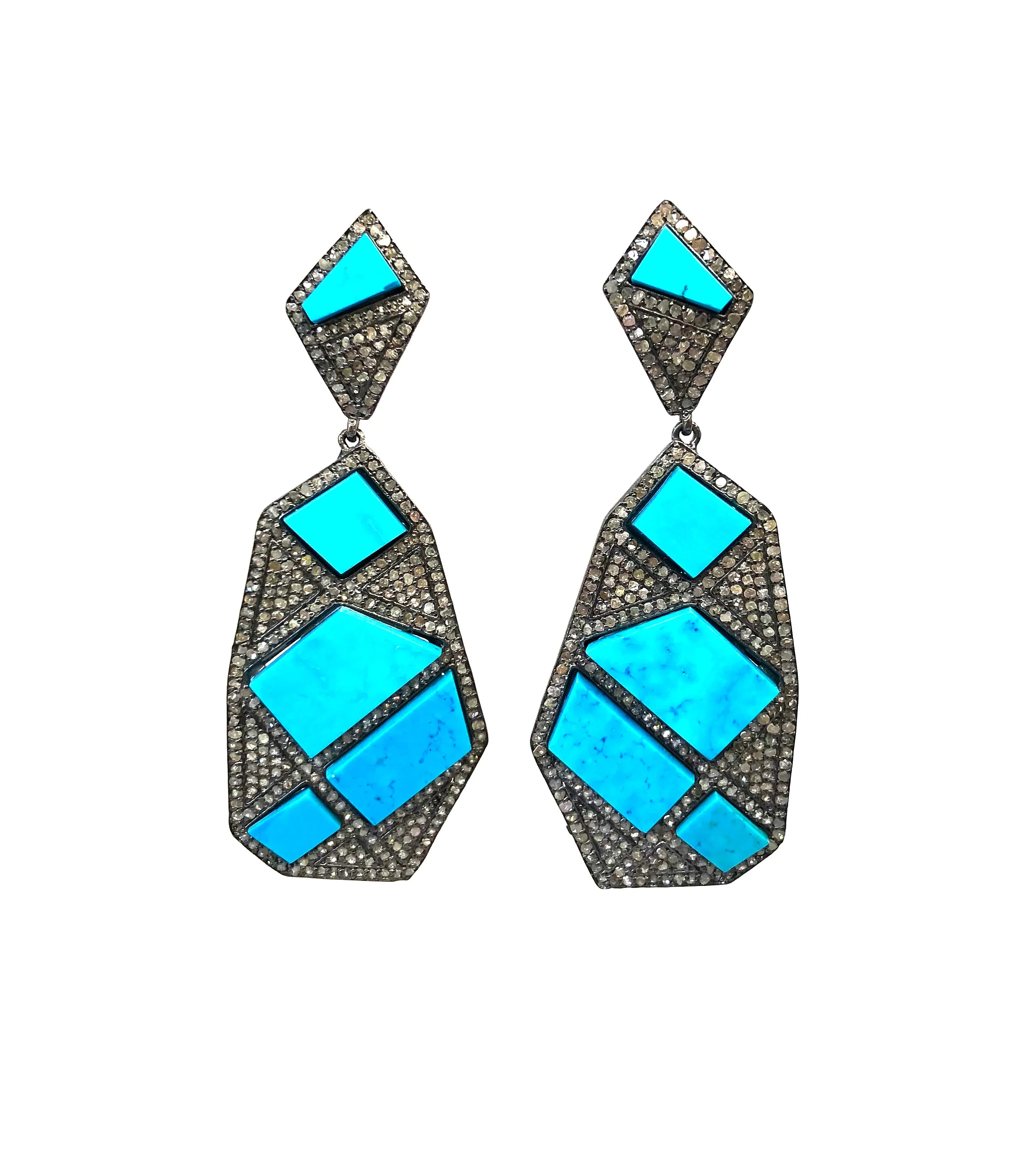 Diamond & Sleeping Beauty Turquoise Geometric Earrings
