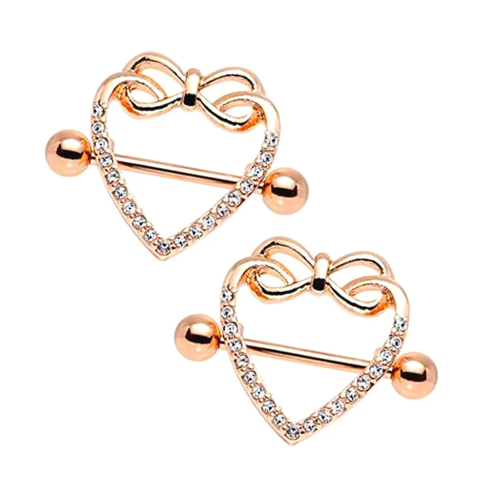 Diamond Bowtie Heart Nipple Shield Ring
