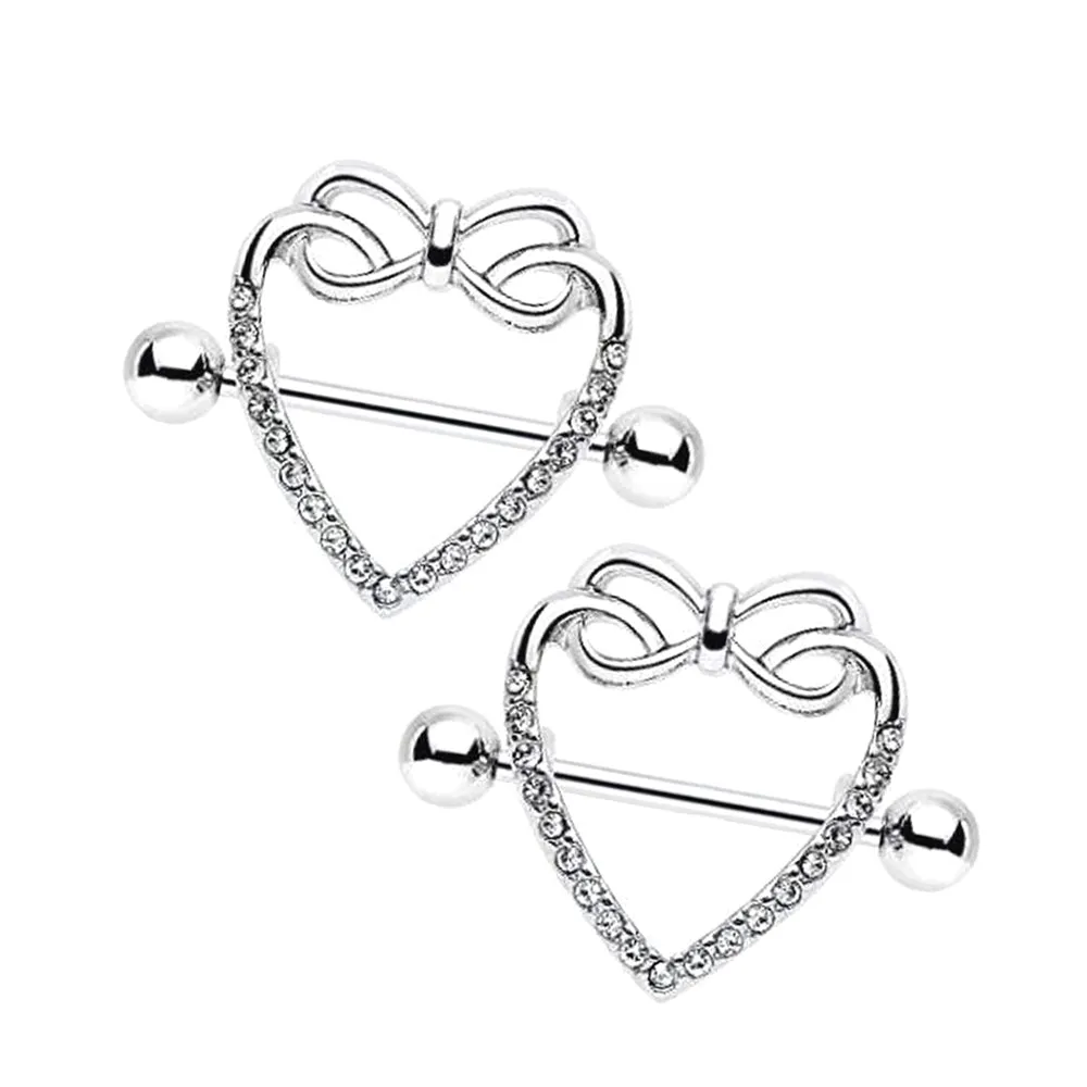 Diamond Bowtie Heart Nipple Shield Ring