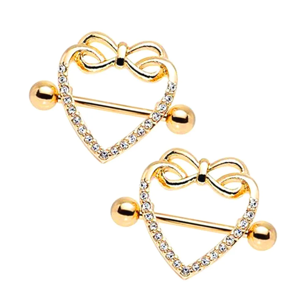 Diamond Bowtie Heart Nipple Shield Ring