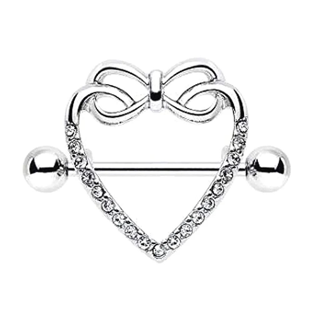 Diamond Bowtie Heart Nipple Shield Ring
