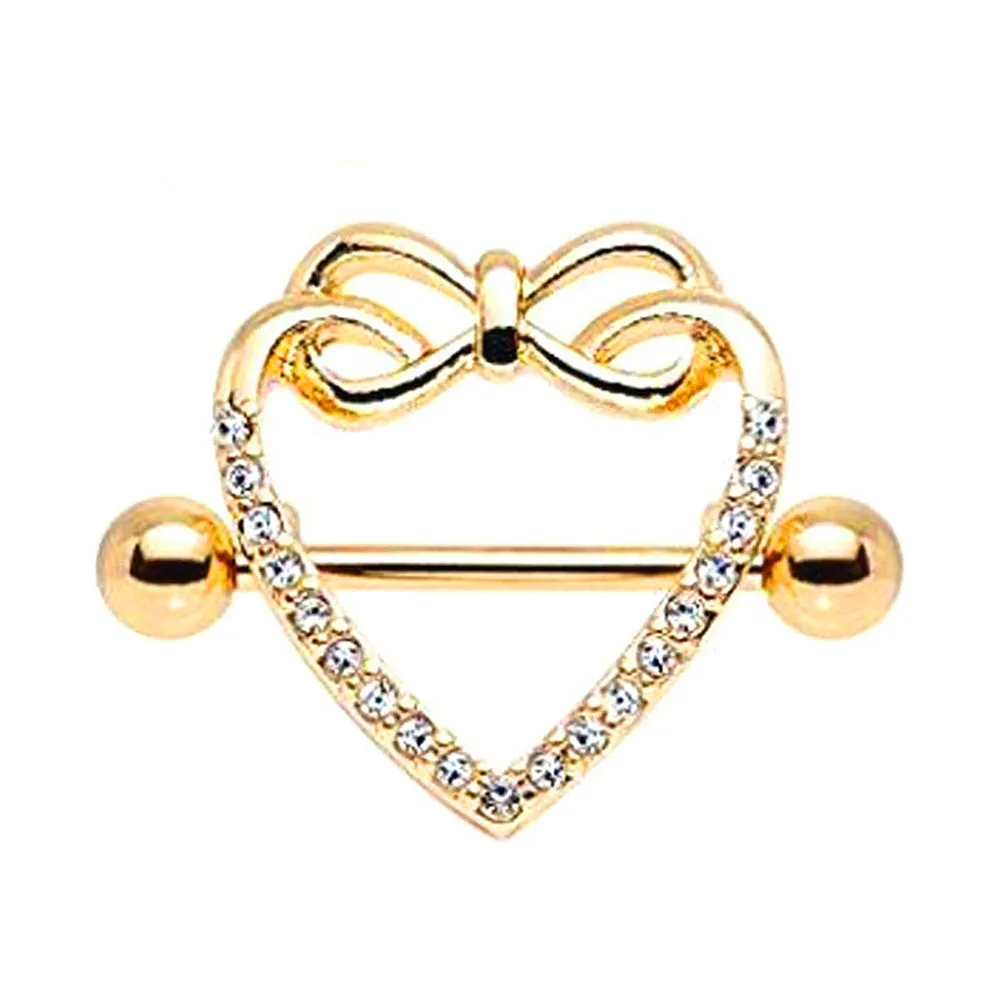 Diamond Bowtie Heart Nipple Shield Ring