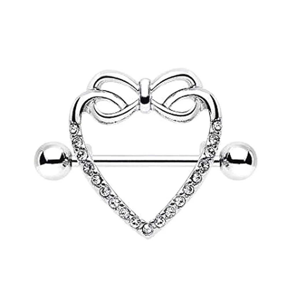 Diamond Bowtie Heart Nipple Shield Ring
