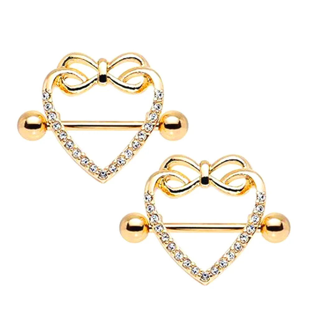 Diamond Bowtie Heart Nipple Shield Ring