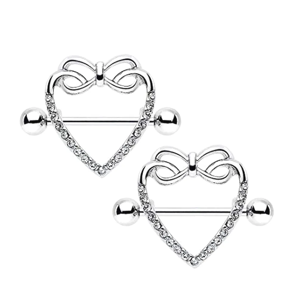 Diamond Bowtie Heart Nipple Shield Ring