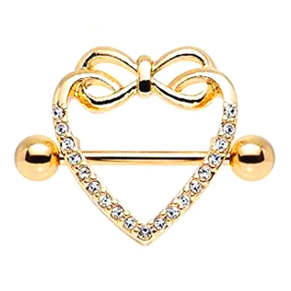 Diamond Bowtie Heart Nipple Shield Ring